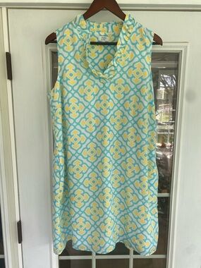 crown & ivy Turquoise & Yellow Geometric Shift Dress. Sz 14. Excellent Condition
